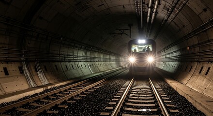 Train Approaching in Dark Tunnel.