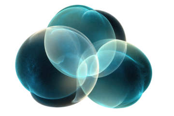 Abstract teal and white glowing mesh bubbles on transparent background. background removed