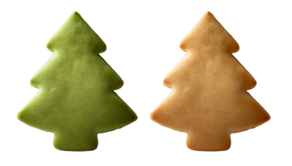 Isolated two tree shaped cookies plain and green
