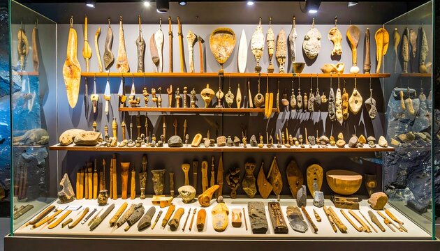 Museum display of various tools and artifacts