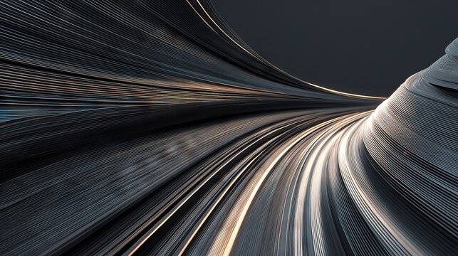 Curved metallic lines flowing across carbon surface, creating a sense of motion and speed. Ideal for automotive advertising, racing concepts, and futuristic digital art.