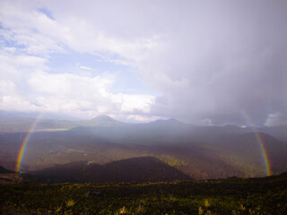 Rainbow seen from the top of a volcano. Paricutin. Amazing Nature.