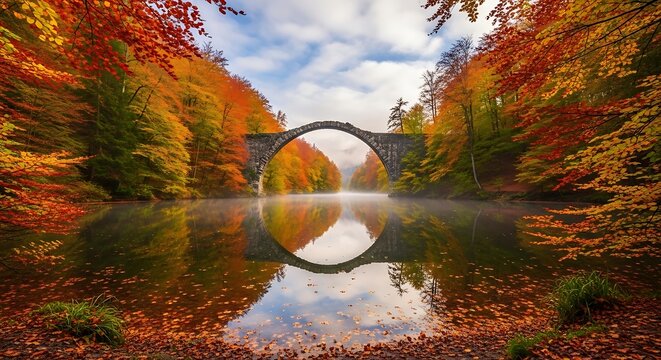 Rakotzbr?cke Devils Bridge in an Autumnal Forest.