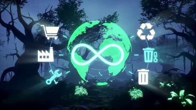 Glowing earth encircled by recycling symbols digital art environmental awareness sustainable future high quality professional
