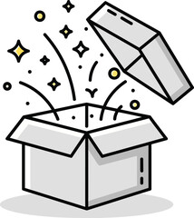 Open gift box with sparkles magic surprise celebration festive present packaging concept art vector