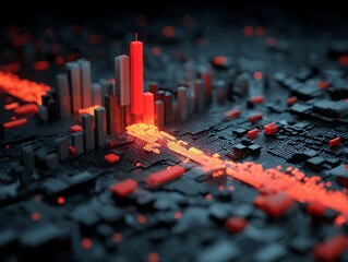 Emerging Tech Metropolis: A Detailed Digital Landscape with Fluorescent Signals and Elevated