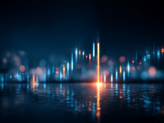 Financial Reflections: Abstract Candlestick Chart over Reflective Surface of the Market