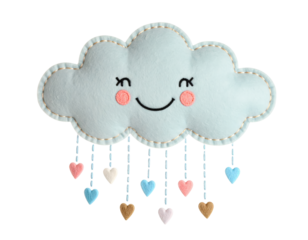 Smiling Cloud Decoration with Heart Raindrops for Nursery Decor.