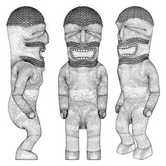 Hawaiian Tiki Statue Vector. Illustration of Picturesque Statuette Isolated on a White Background.