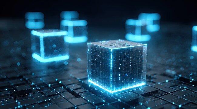 Abstract digital cubes glowing on a grid