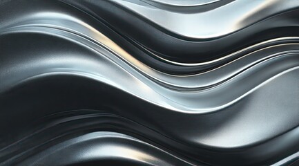 Obraz premium Abstract metallic waves. A close-up view of flowing, undulating, and reflective metallic surfaces in varying shades of silver and gray. The curves create a sense of depth and movement