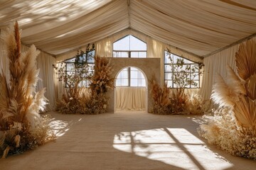 Beige & tan wedding ceremony space with natural elements