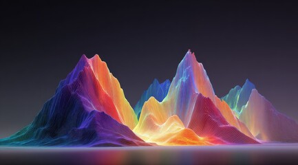 Rainbow mountain range in digital landscape