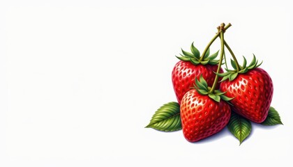 Steampunkstyle Illustration Three Strawberries with Leaves