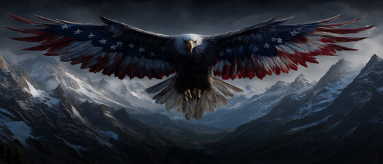 Patriotic american eagle flying over mountains digital art wallpaper © Jackpot