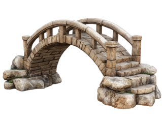 Bridge made of stone and rocks with steps leading up to it