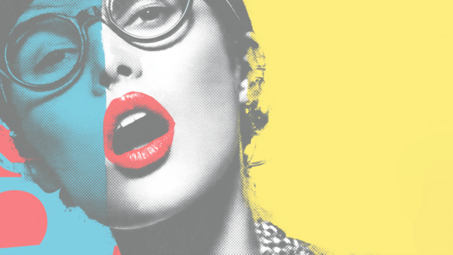 メガネをかけた女性の顔を描いたモダンなポップアート