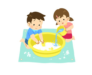 片栗粉遊びをする子供たち