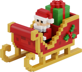 Pixelated Santa Claus In A Sleigh With Gifts Featuring Holly On A Transparent Background For Isolation New Year Transparent Background
