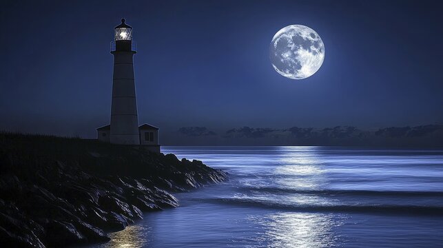 Lighthouse under the moonlit sky