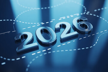 Futuristic 2026 year number with digital network design