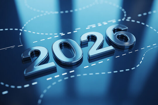 Futuristic 2026 year number with digital network design