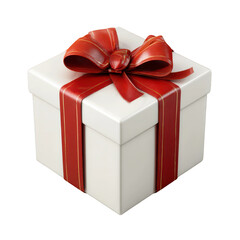 White box with a red ribbon tied around it