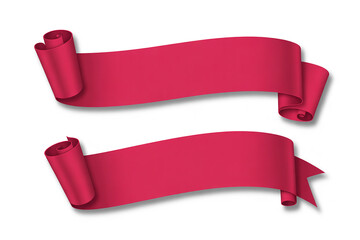 Two elegant red scroll banners with subtle shadows
