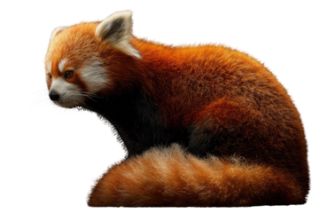 Red panda sitting on transparent background,  vibrant fur, bushy tail. background removed
