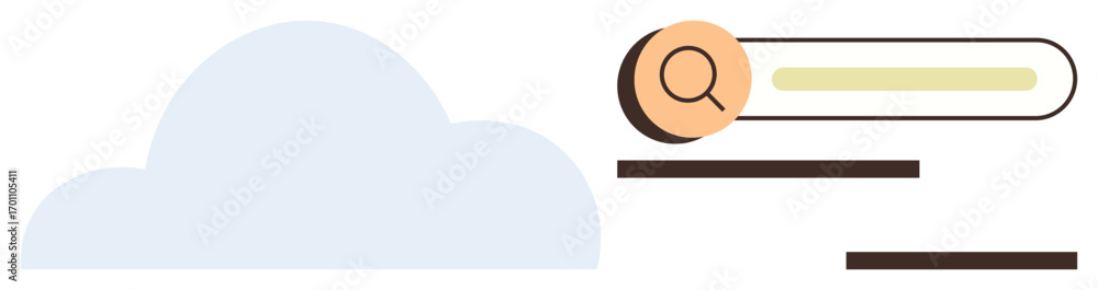 Poster cloud with connected search bar and magnifying glass, representing data search, technology, and digi