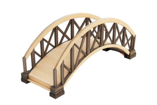 Wooden bridge with a wooden deck and a wooden railing