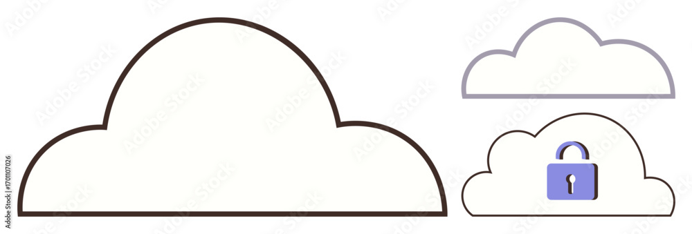 Aufkleber three clouds of different sizes, one with a blue lock icon, represent cloud computing, data security