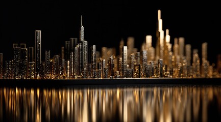 Gold and black city skyline, digital rendering