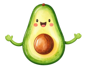 Adorable Cartoon Avocado Character with Smiling Face and Outstretched Arms.