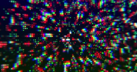Displaying blurred close-up revealing RGB pixel clusters on digital display panel, LED modules