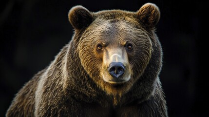 Fototapeta premium Close-up portrait of a majestic brown bear gazing directly at the camera.