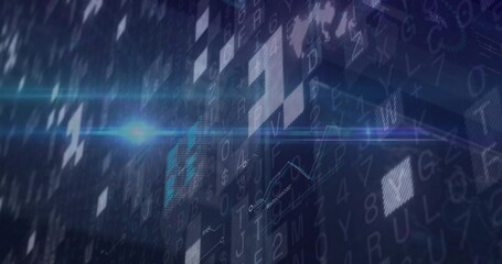 Displaying digital data grid in virtual environment with translucent squares and characters