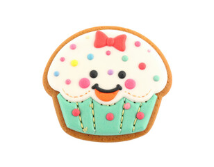 Adorable Cupcake Cookie with Smiling Face and Colorful Sprinkles.