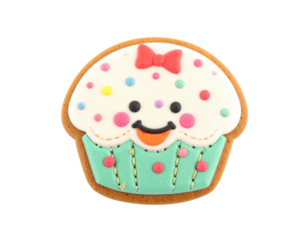 Adorable Cupcake Cookie with Smiling Face and Colorful Sprinkles.