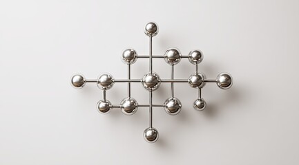 Metallic, interconnected spheres.  Geometric,  symmetrical design.  Modern,  abstract form