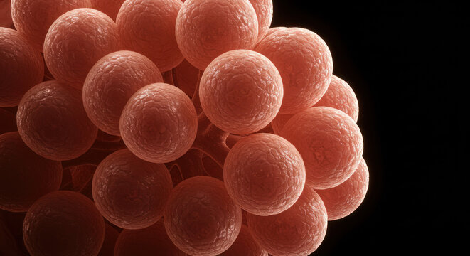 Microscopic View of Cells or Viral Structure in Red and Black - Powered by Adobe