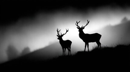 Silhouette deer landscape