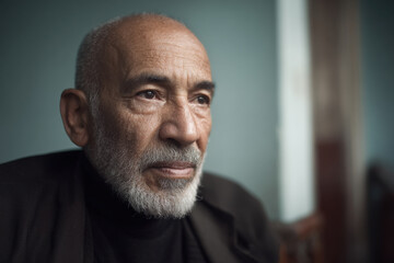 elderly arab man with kind gaze and warm smile deeply immersed in thought