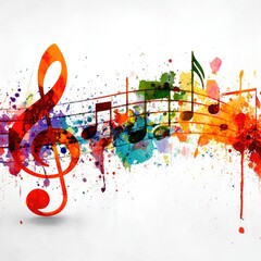 Abstract musical notes with vibrant splashes of color