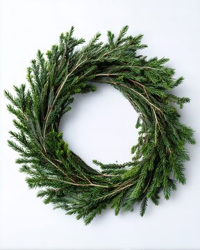 Festive everlasting greenery wreath on white background