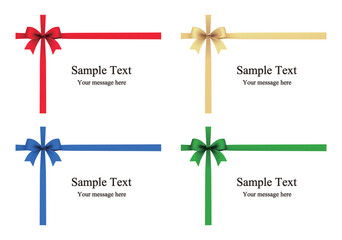 Gift ribbon frame set. Colorful satin ribbon bow corner frames. Elegant decorative design illustration.