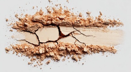 Light beige cosmetic powder, cracked and scattered
