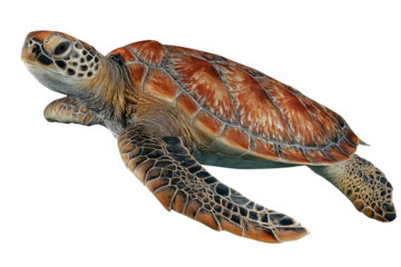 A detailed illustration of a sea turtle, showcasing its intricate shell and flippers against a transparent background. background removed
