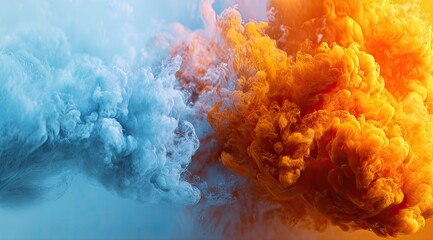 Abstract ink explosion, vibrant blue and orange hues