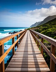Fototapeta premium Wooden boardwalk leading to ocean